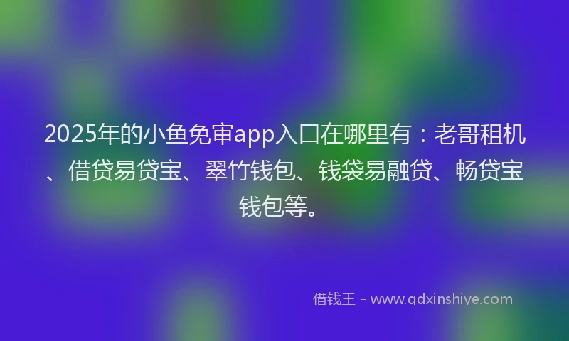 2025年的小鱼免审app入口在哪里有：老哥租机、借贷易贷宝、翠竹钱包、钱袋易融贷、畅贷宝钱包等。