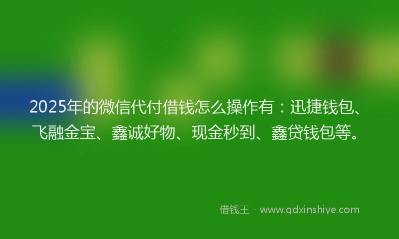 2025年的微信代付借钱怎么操作有：迅捷钱包、飞融金宝、鑫诚好物、现金秒到、鑫贷钱包等。