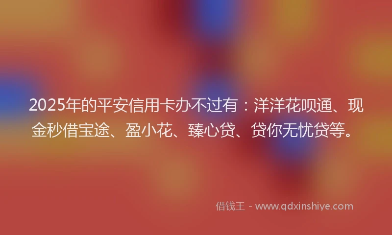 2025年的平安信用卡办不过有：洋洋花呗通、现金秒借宝途、盈小花、臻心贷、贷你无忧贷等。