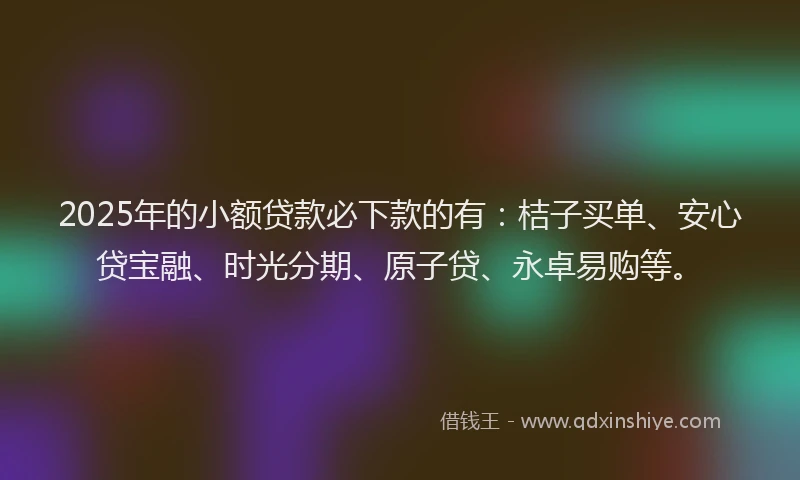 2025年的小额贷款必下款的有：桔子买单、安心贷宝融、时光分期、原子贷、永卓易购等。