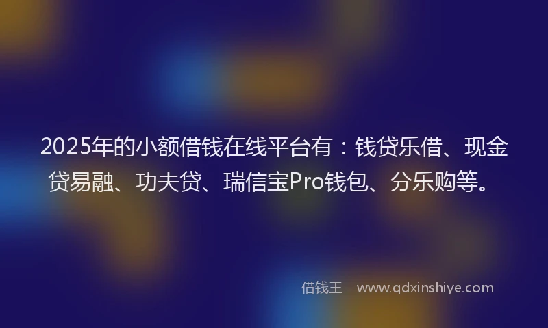 2025年的小额借钱在线平台有：钱贷乐借、现金贷易融、功夫贷、瑞信宝Pro钱包、分乐购等。