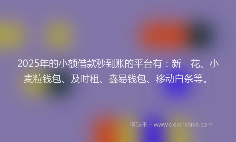 2025年的小额借款秒到账的平台有：新一花、小麦粒钱包、及时租、鑫易钱包、移动白条等。