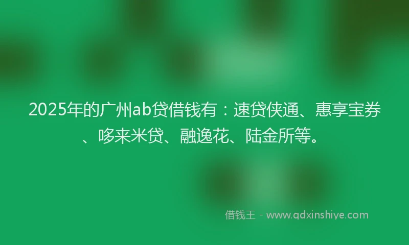 2025年的广州ab贷借钱有：速贷侠通、惠享宝券、哆来米贷、融逸花、陆金所等。