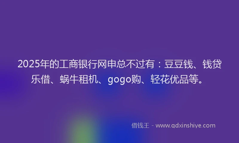 2025年的工商银行网申总不过有：豆豆钱、钱贷乐借、蜗牛租机、gogo购、轻花优品等。