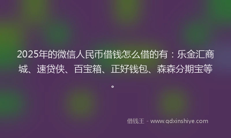 2025年的微信人民币借钱怎么借的有：乐金汇商城、速贷侠、百宝箱、正好钱包、森森分期宝等。