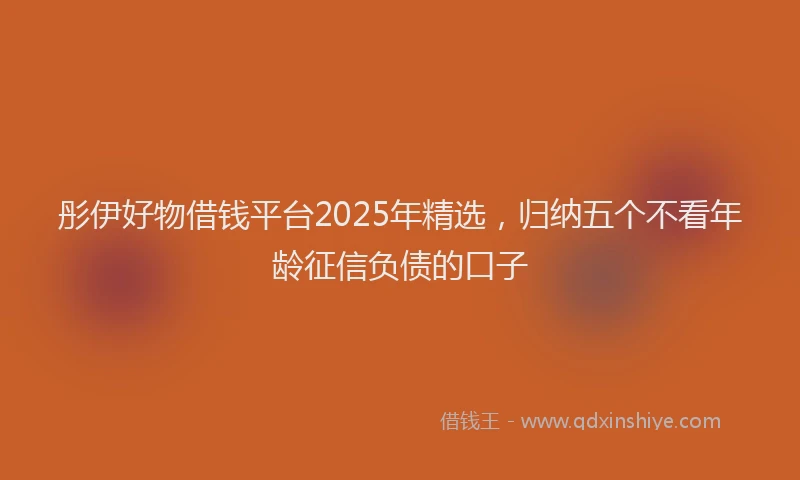 彤伊好物借钱平台2025年精选，归纳五个不看年龄征信负债的口子