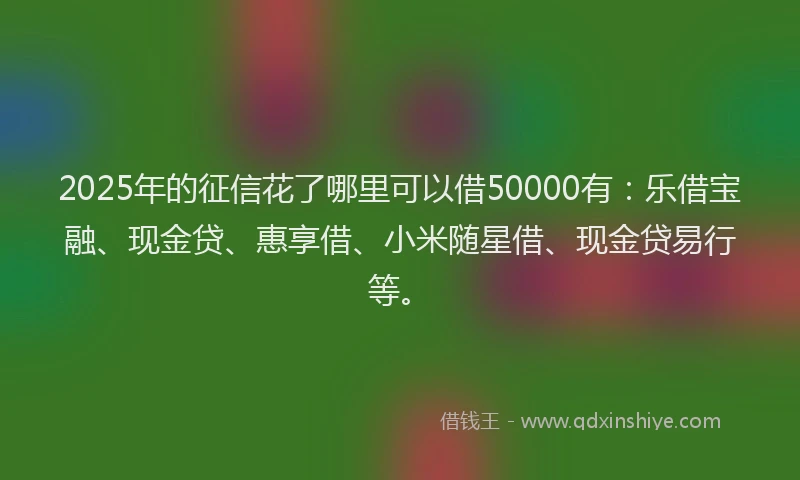 2025年的征信花了哪里可以借50000有：乐借宝融、现金贷、惠享借、小米随星借、现金贷易行等。