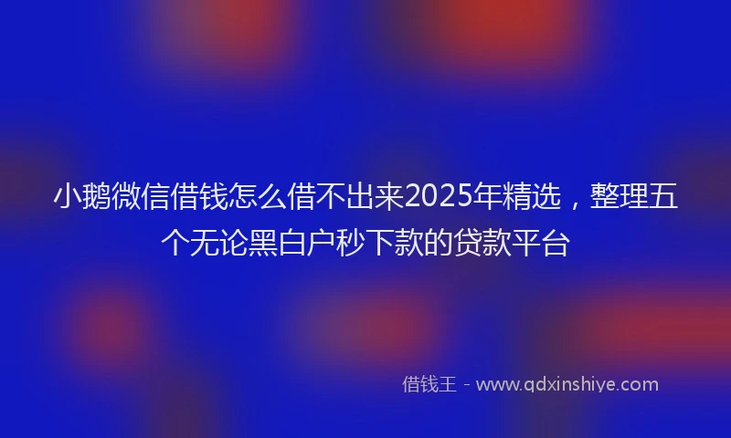 小鹅微信借钱怎么借不出来2025年精选，整理五个无论黑白户秒下款的贷款平台