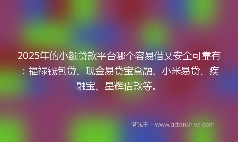 2025年的小额贷款平台哪个容易借又安全可靠有：福禄钱包贷、现金易贷宝盒融、小米易贷、疾融宝、星辉借款等。