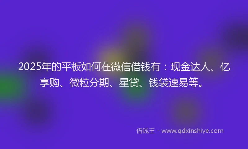 2025年的平板如何在微信借钱有：现金达人、亿享购、微粒分期、星贷、钱袋速易等。