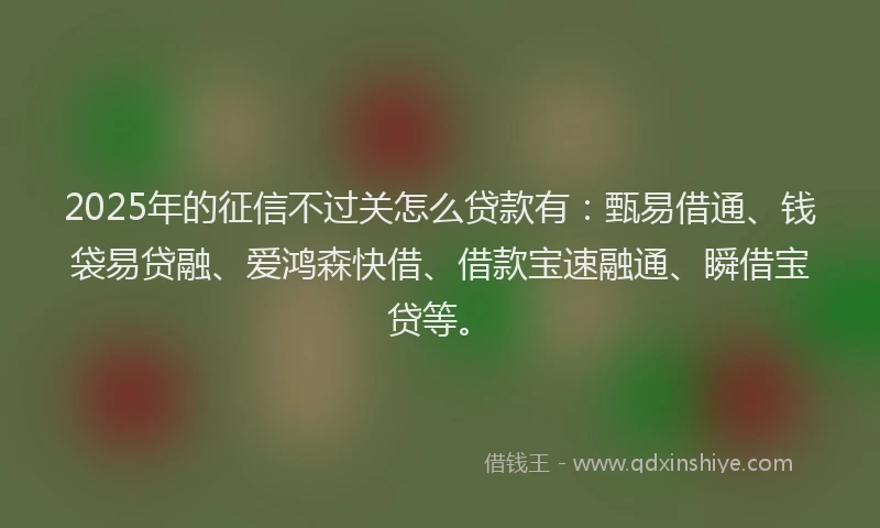 2025年的征信不过关怎么贷款有：甄易借通、钱袋易贷融、爱鸿森快借、借款宝速融通、瞬借宝贷等。