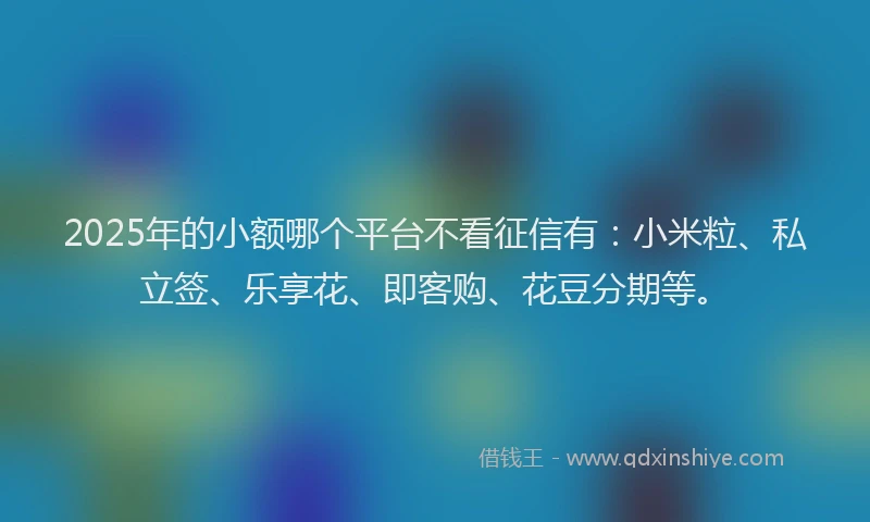 2025年的小额哪个平台不看征信有：小米粒、私立签、乐享花、即客购、花豆分期等。