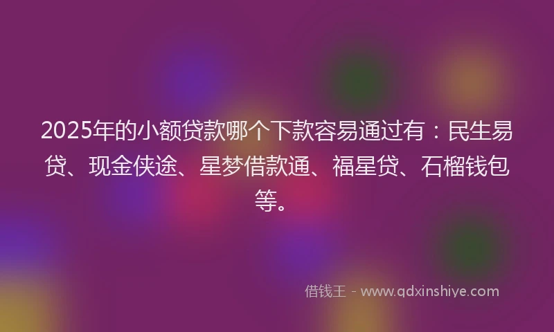 2025年的小额贷款哪个下款容易通过有：民生易贷、现金侠途、星梦借款通、福星贷、石榴钱包等。