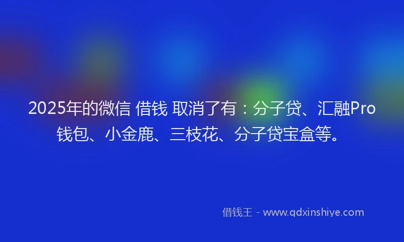 2025年的微信 借钱 取消了有：分子贷、汇融Pro钱包、小金鹿、三枝花、分子贷宝盒等。