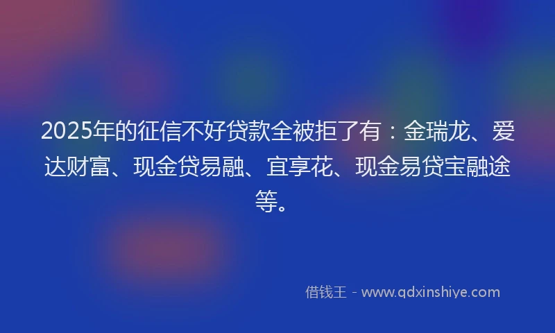 2025年的征信不好贷款全被拒了有：金瑞龙、爱达财富、现金贷易融、宜享花、现金易贷宝融途等。