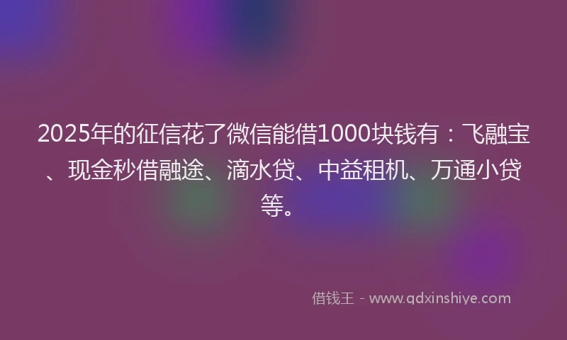 2025年的征信花了微信能借1000块钱有：飞融宝、现金秒借融途、滴水贷、中益租机、万通小贷等。