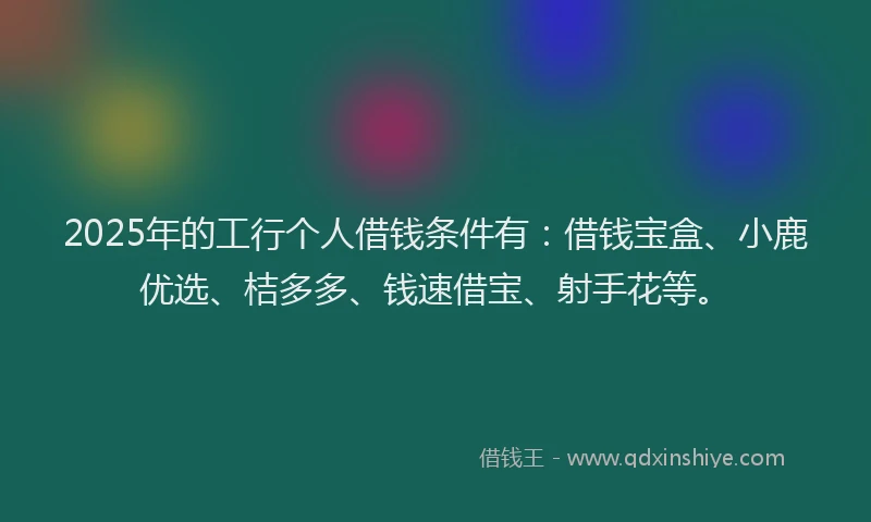 2025年的工行个人借钱条件有：借钱宝盒、小鹿优选、桔多多、钱速借宝、射手花等。
