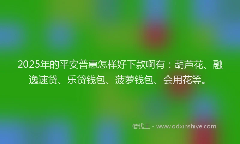 2025年的平安普惠怎样好下款啊有：葫芦花、融逸速贷、乐贷钱包、菠萝钱包、会用花等。