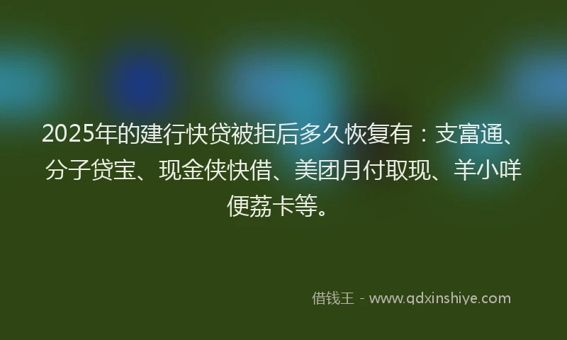 2025年的建行快贷被拒后多久恢复有：支富通、分子贷宝、现金侠快借、美团月付取现、羊小咩便荔卡等。