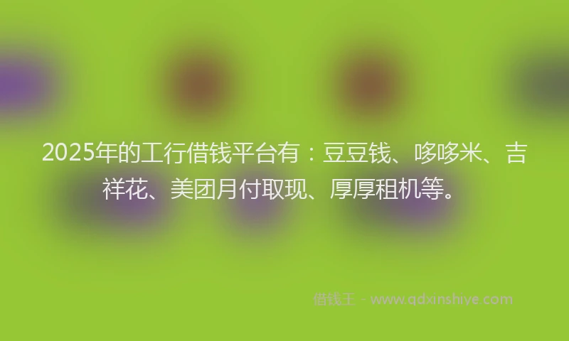 2025年的工行借钱平台有：豆豆钱、哆哆米、吉祥花、美团月付取现、厚厚租机等。