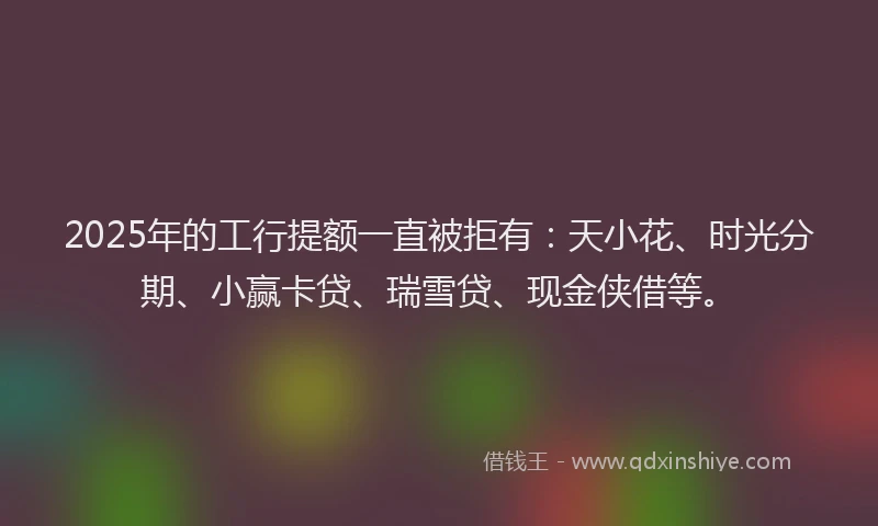 2025年的工行提额一直被拒有：天小花、时光分期、小赢卡贷、瑞雪贷、现金侠借等。