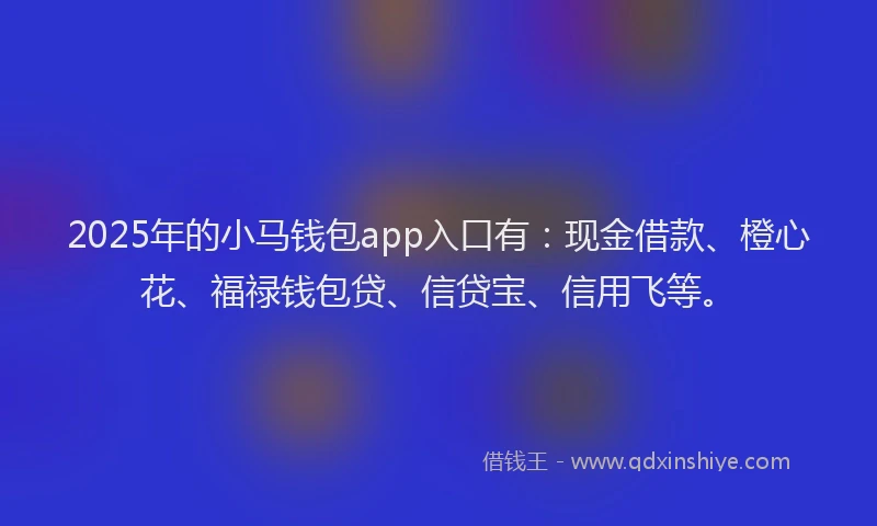 2025年的小马钱包app入口有：现金借款、橙心花、福禄钱包贷、信贷宝、信用飞等。