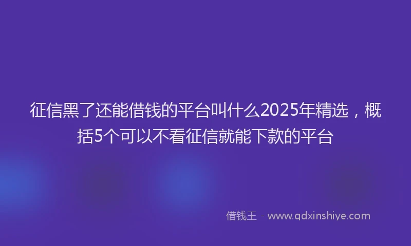 征信黑了还能借钱的平台叫什么2025年精选，概括5个可以不看征信就能下款的平台