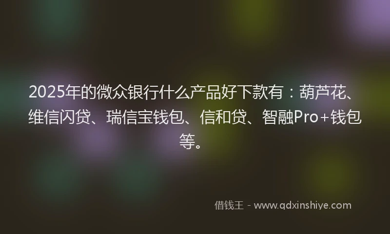 2025年的微众银行什么产品好下款有：葫芦花、维信闪贷、瑞信宝钱包、信和贷、智融Pro+钱包等。