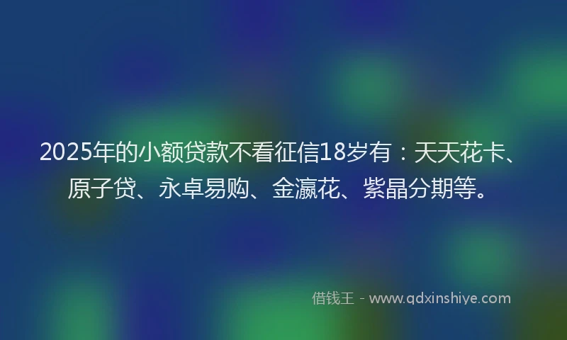 2025年的小额贷款不看征信18岁有：天天花卡、原子贷、永卓易购、金瀛花、紫晶分期等。