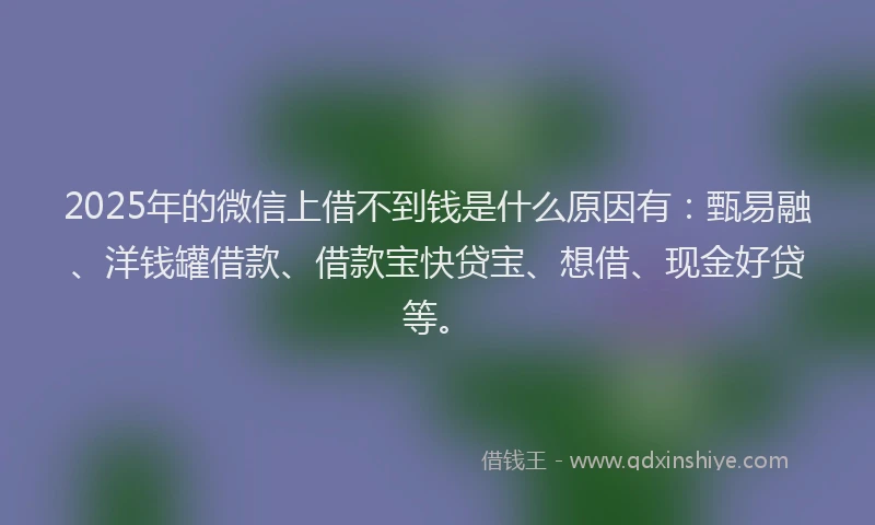 2025年的微信上借不到钱是什么原因有：甄易融、洋钱罐借款、借款宝快贷宝、想借、现金好贷等。