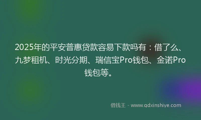 2025年的平安普惠贷款容易下款吗有：借了么、九梦租机、时光分期、瑞信宝Pro钱包、金诺Pro钱包等。