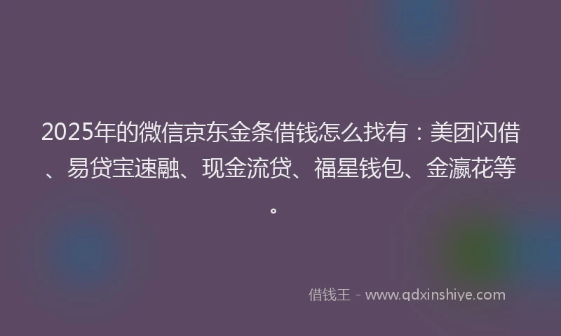 2025年的微信京东金条借钱怎么找有：美团闪借、易贷宝速融、现金流贷、福星钱包、金瀛花等。