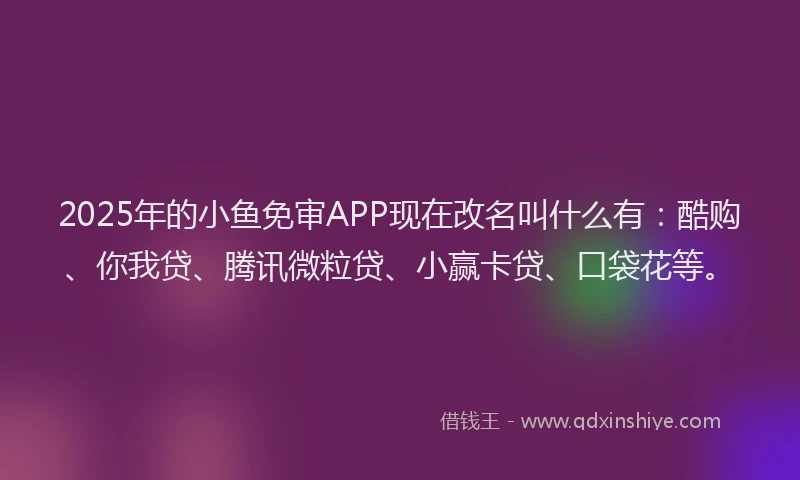 2025年的小鱼免审APP现在改名叫什么有：酷购、你我贷、腾讯微粒贷、小赢卡贷、口袋花等。