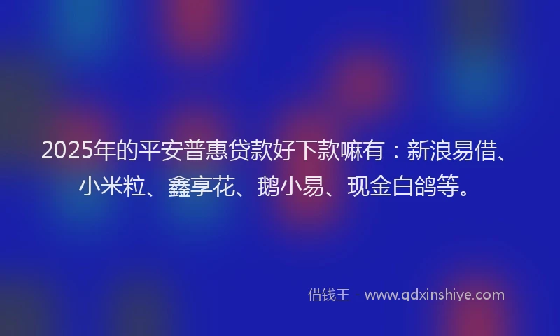 2025年的平安普惠贷款好下款嘛有：新浪易借、小米粒、鑫享花、鹅小易、现金白鸽等。