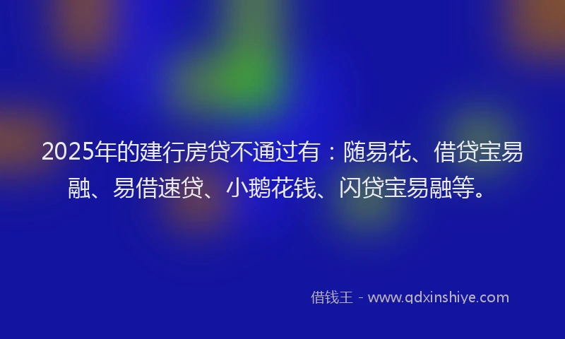 2025年的建行房贷不通过有：随易花、借贷宝易融、易借速贷、小鹅花钱、闪贷宝易融等。