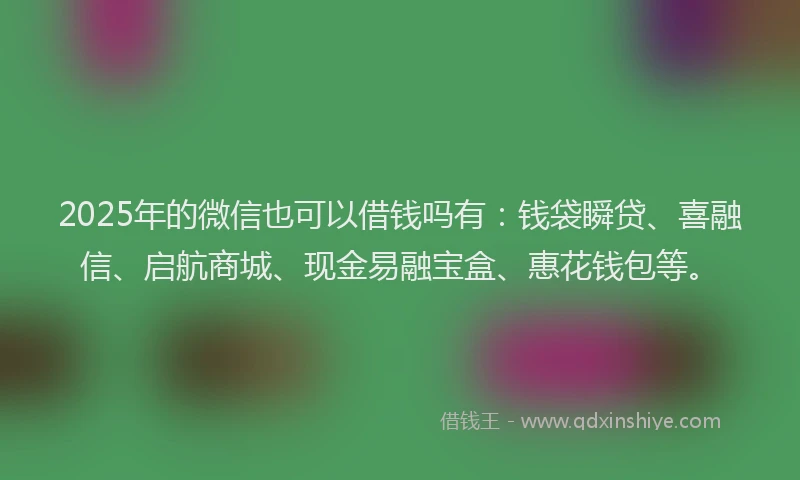 2025年的微信也可以借钱吗有：钱袋瞬贷、喜融信、启航商城、现金易融宝盒、惠花钱包等。