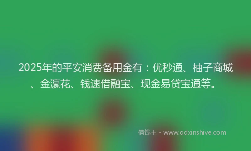 2025年的平安消费备用金有：优秒通、柚子商城、金瀛花、钱速借融宝、现金易贷宝通等。