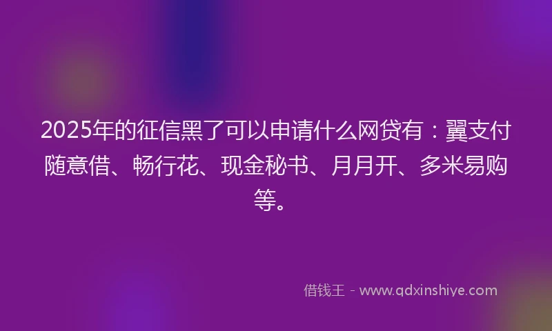 2025年的征信黑了可以申请什么网贷有：翼支付随意借、畅行花、现金秘书、月月开、多米易购等。