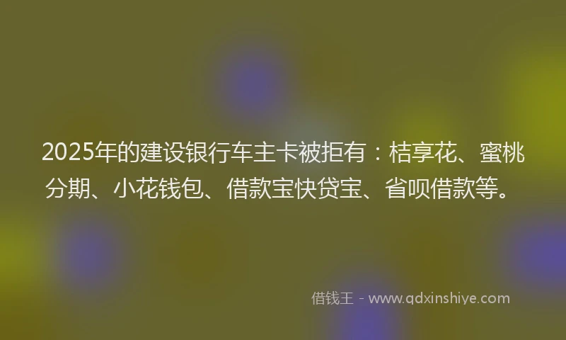 2025年的建设银行车主卡被拒有：桔享花、蜜桃分期、小花钱包、借款宝快贷宝、省呗借款等。