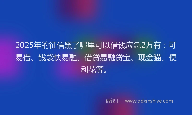 2025年的征信黑了哪里可以借钱应急2万有：可易借、钱袋快易融、借贷易融贷宝、现金猫、便利花等。