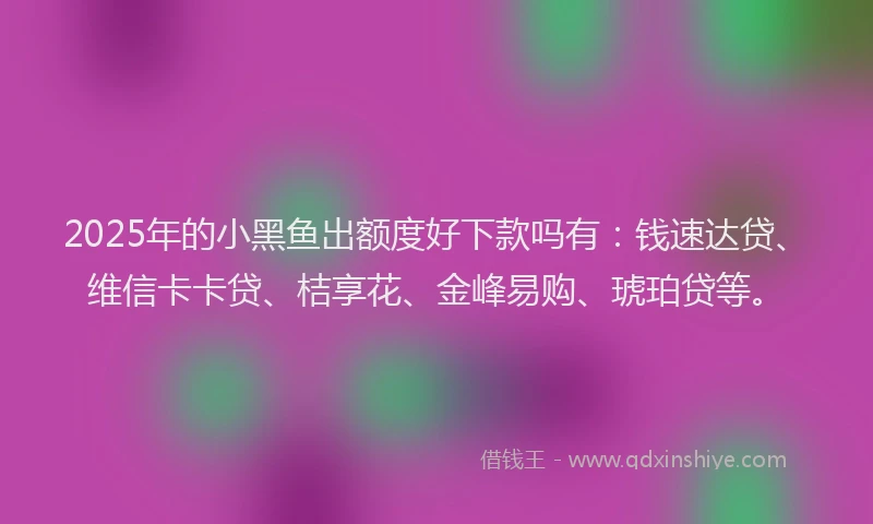 2025年的小黑鱼出额度好下款吗有：钱速达贷、维信卡卡贷、桔享花、金峰易购、琥珀贷等。
