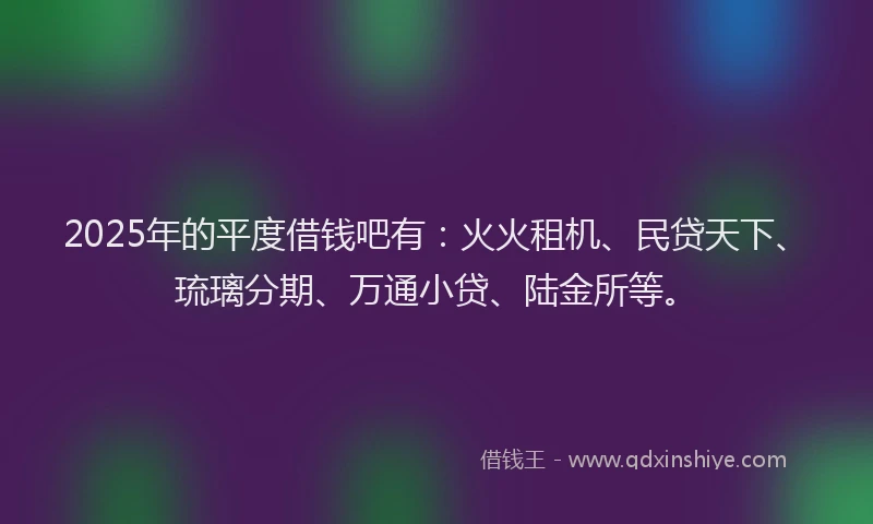 2025年的平度借钱吧有：火火租机、民贷天下、琉璃分期、万通小贷、陆金所等。