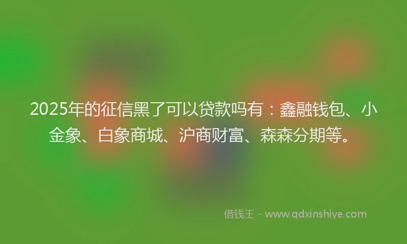 2025年的征信黑了可以贷款吗有：鑫融钱包、小金象、白象商城、沪商财富、森森分期等。