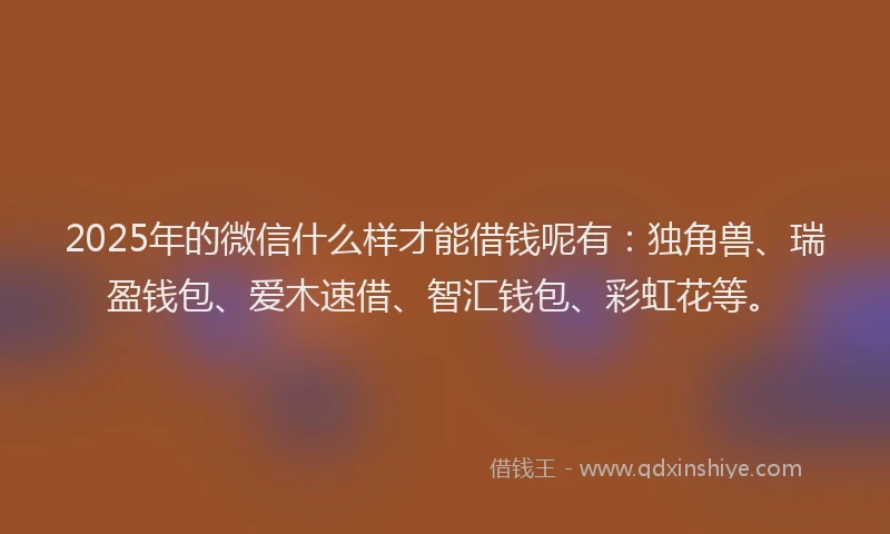2025年的微信什么样才能借钱呢有：独角兽、瑞盈钱包、爱木速借、智汇钱包、彩虹花等。