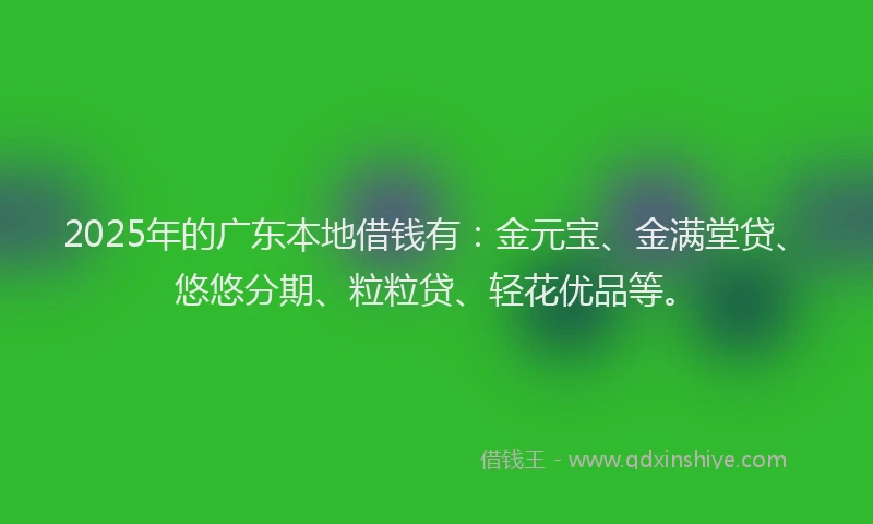 2025年的广东本地借钱有：金元宝、金满堂贷、悠悠分期、粒粒贷、轻花优品等。