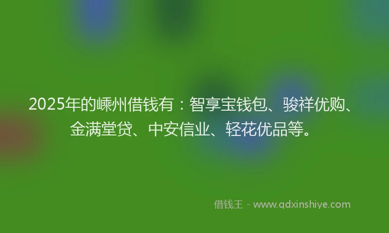 2025年的嵊州借钱有：智享宝钱包、骏祥优购、金满堂贷、中安信业、轻花优品等。
