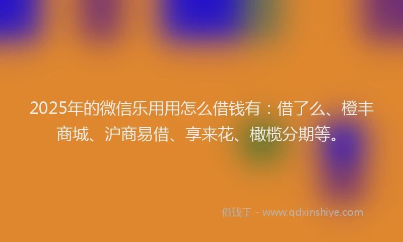 2025年的微信乐用用怎么借钱有：借了么、橙丰商城、沪商易借、享来花、橄榄分期等。