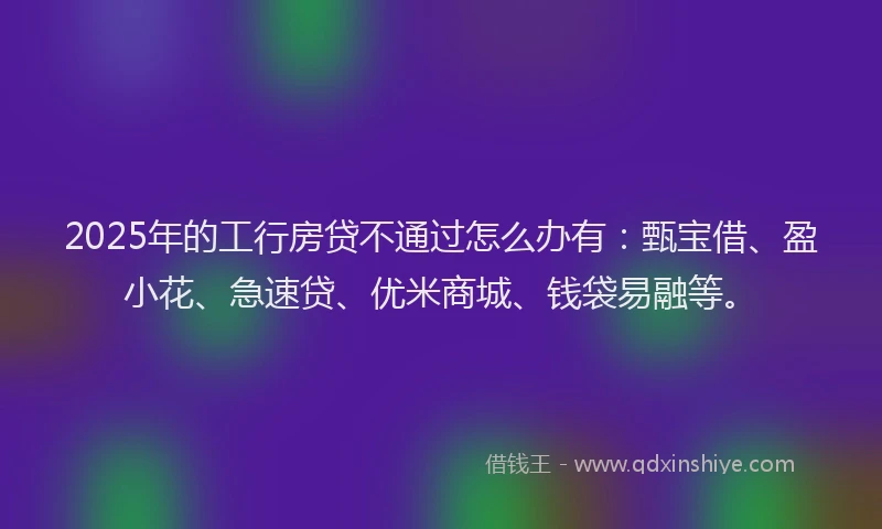 2025年的工行房贷不通过怎么办有：甄宝借、盈小花、急速贷、优米商城、钱袋易融等。