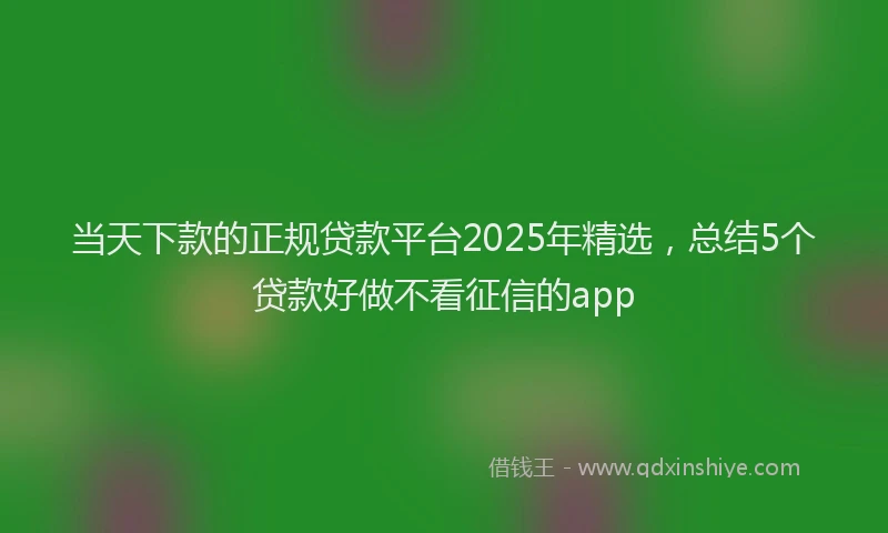 当天下款的正规贷款平台2025年精选，总结5个贷款好做不看征信的app