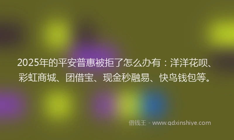 2025年的平安普惠被拒了怎么办有：洋洋花呗、彩虹商城、团借宝、现金秒融易、快鸟钱包等。
